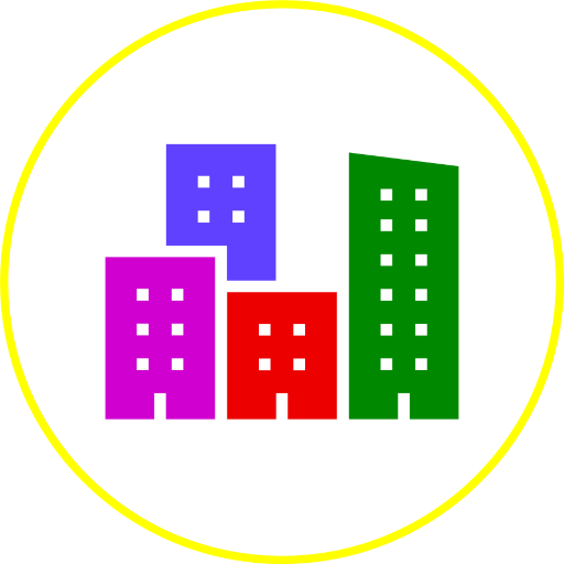 Isotipo del concepto "arquitectura" realizado con un conjunto de cuatro edificios.
