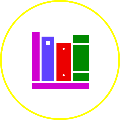 Isotipo del concepto "bibliografía" realizado con un conjunto de libros sobre un estante.