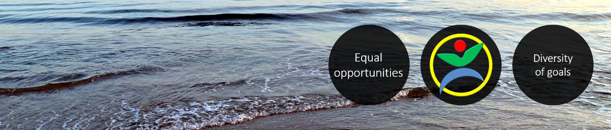 Image of the menu header “Accessibility Chair” showing a wave of the beach and containing the message “Equal opportunities” and “Diversity of goals.”
