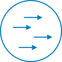 Isotipo del concepto "equipo de trabajo" realizado con un conjunto de cuatro flechas señalando a la derecha.