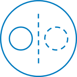 Isotipo del concepto "responsabilidad" realizado con un círculo, separado por una línea discontinua de un segundo círculo simétrico y discontinuo.
