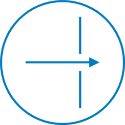Isotipo del concepto "proceso de revisión" realizado con una flecha horizontal señalando hacia la derecha que corta una recta vertical.